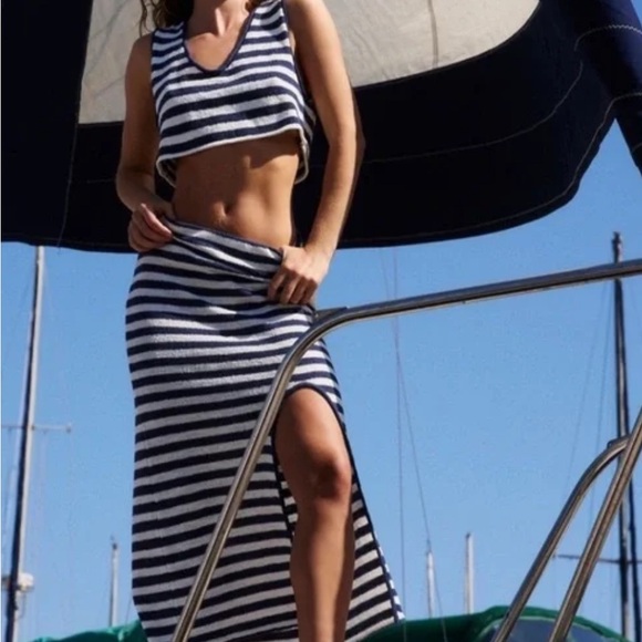 Free People Dresses & Skirts - Striped Navy and White Two-Piece Set